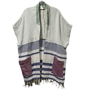 Staci Woo Small Oversized 100% Cotton Made in USA Waffle Knit Fringe Coverup R1